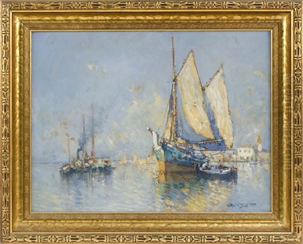 Moroccan Harbor Scene Oil Painting by Arthur Vidal Diehl