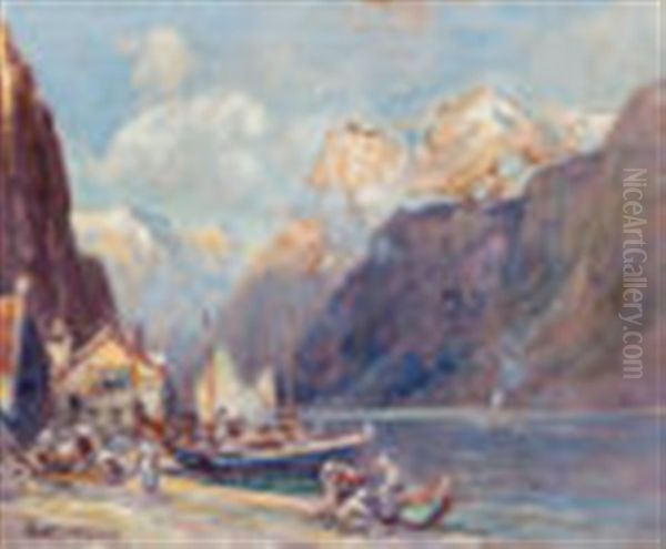 Norwegian Fjord Oil Painting by Arthur Vidal Diehl