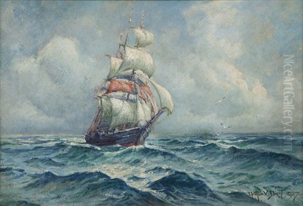 Ship At Full Sail On Moderate Seas Oil Painting by Arthur Vidal Diehl