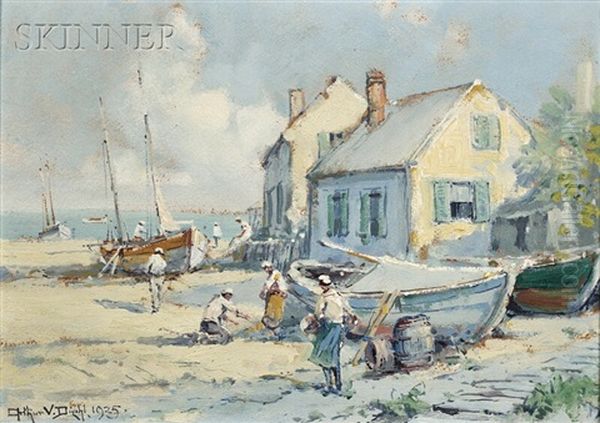 Fisherwomen On The Cape Cod Shore by Arthur Vidal Diehl