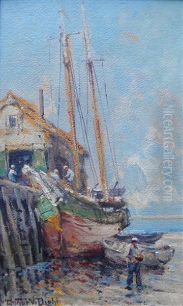 Fishermen By Pier Oil Painting by Arthur Vidal Diehl