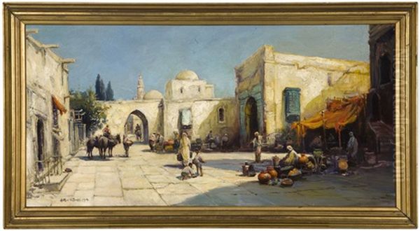 Moroccan Market Square Oil Painting by Arthur Vidal Diehl