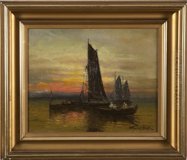 Harbor Scene At Sunset Oil Painting by Arthur Vidal Diehl