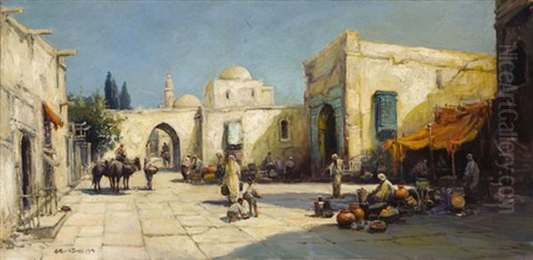 Moroccan Market Square Oil Painting by Arthur Vidal Diehl