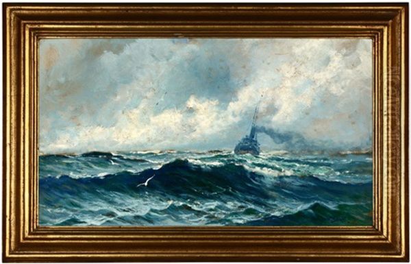 Tug Boat On The Ocean Oil Painting by Arthur Vidal Diehl