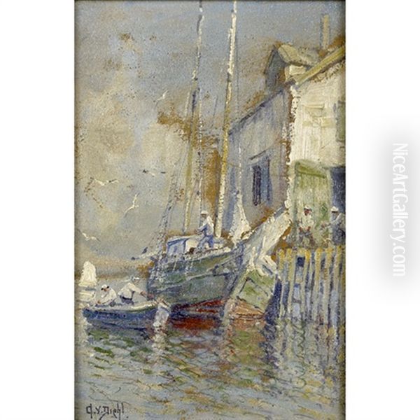 Untitled, Wharf Scene Oil Painting by Arthur Vidal Diehl