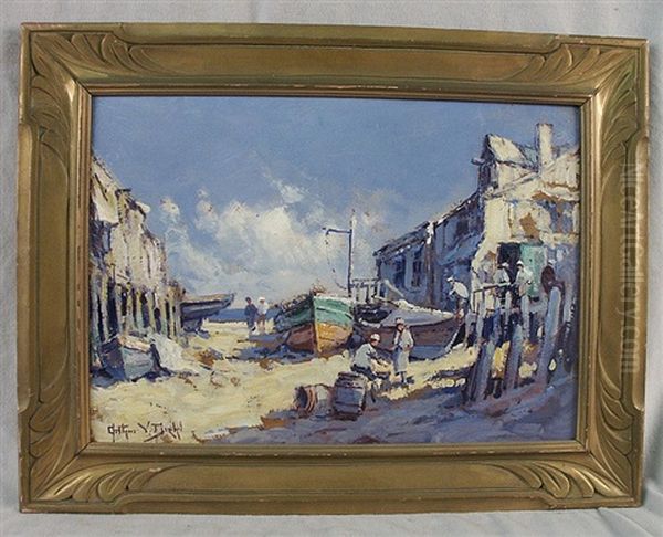 Boat Yard Oil Painting by Arthur Vidal Diehl