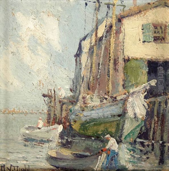 Provincetown Dock Scenes (a Pair) Oil Painting by Arthur Vidal Diehl