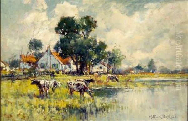 Cattle Watering Oil Painting by Arthur Vidal Diehl