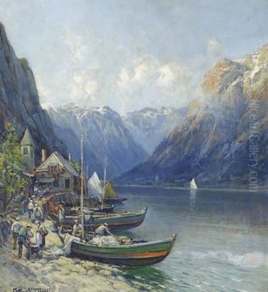 Fishing Village Oil Painting by Arthur Vidal Diehl