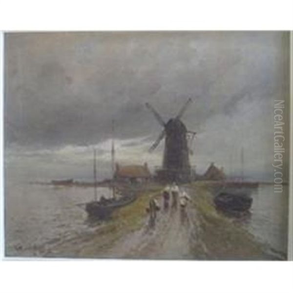 Walking Along The Road From The Windmill Oil Painting by Arthur Vidal Diehl