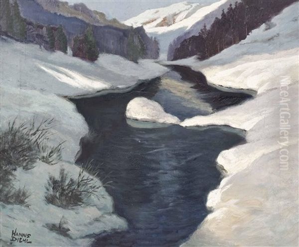 Gebirgstal Im Winter Oil Painting by Hanns Diehl-Wallendorf