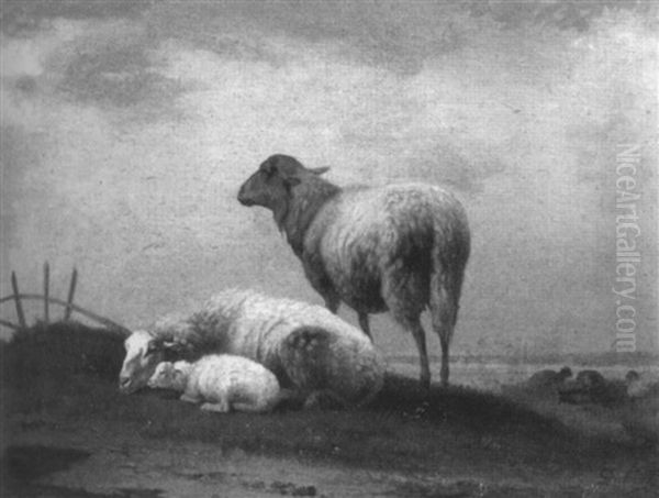 Sheep Oil Painting by Pierre Emmanuel Dielman