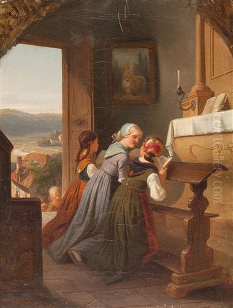 Die Gebetsstunde Oil Painting by Jakob Fuerchtegott Dielmann