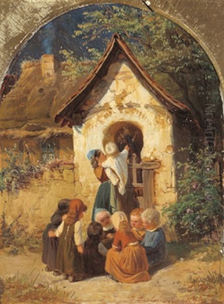 Kinder Bei Der Kapelle Oil Painting by Jakob Fuerchtegott Dielmann