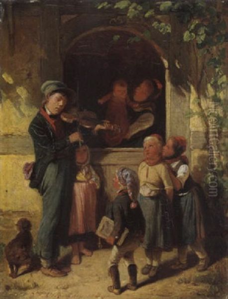 Der Dorfmusikant Oil Painting by Jakob Fuerchtegott Dielmann