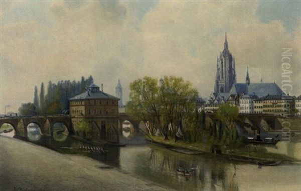 Achter Mit Steuermann Vor Der Alten Brucke Oil Painting by Julius F. Dielmann