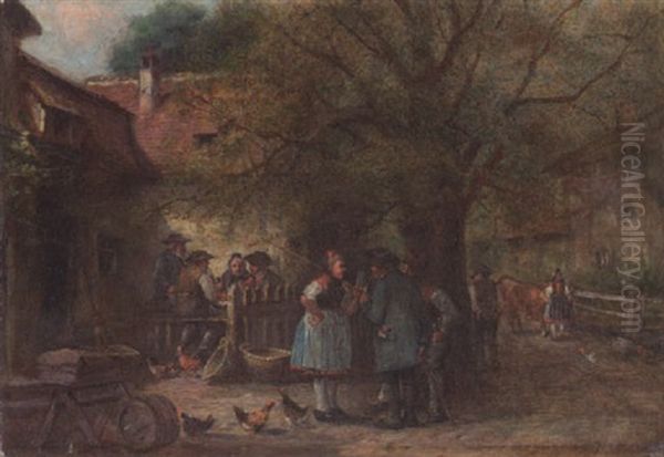 Schwalmer Bauern Beim Gesprach Unter Der Dorfeiche Oil Painting by Julius F. Dielmann