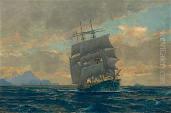 Sailing Ship Before Capri Oil Painting by Michael Zeno Diemer