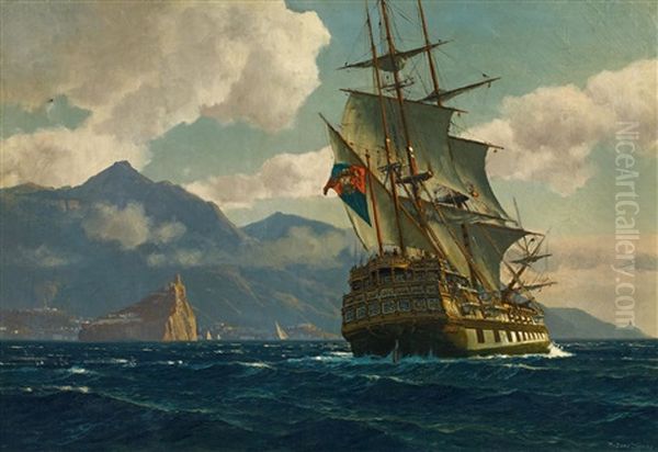 Dreimastbark In Vollen Segeln Vor Ischia(?) Im Abendlicht Oil Painting by Michael Zeno Diemer