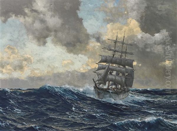 A Three-mast Brig Off The Coast Oil Painting by Michael Zeno Diemer