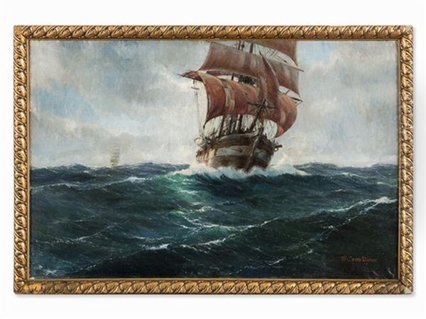 Sailing Ship At Rough Sea Oil Painting by Michael Zeno Diemer