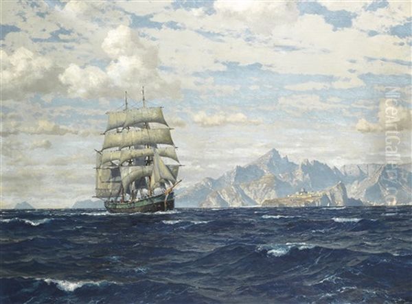 Tall Ship Off Crete Oil Painting by Michael Zeno Diemer