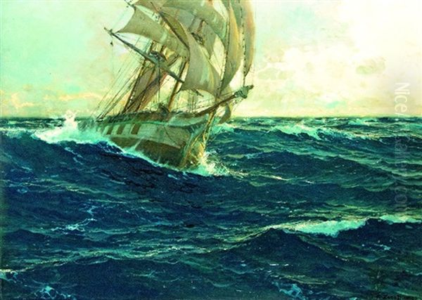 Tall Ship In Rough Seas Oil Painting by Michael Zeno Diemer