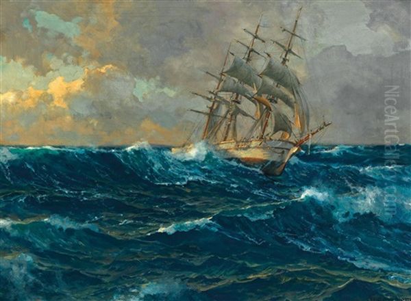 Three-master On The High Seas Oil Painting by Michael Zeno Diemer