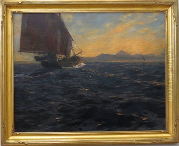 Sailboat At Sunset Returning Home Oil Painting by Michael Zeno Diemer