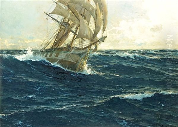 Sailing In Rough Seas Oil Painting by Michael Zeno Diemer