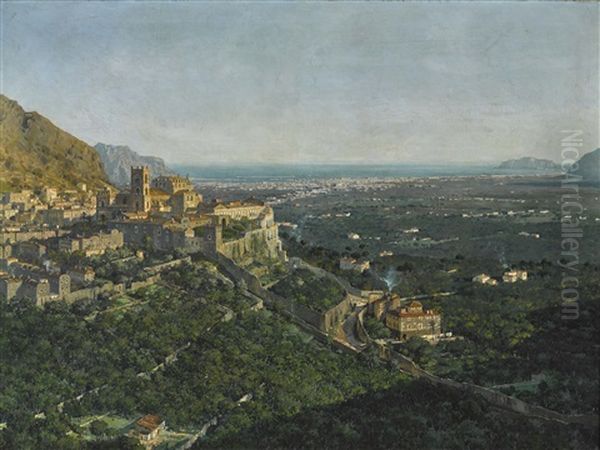 Blick Uber Monreale Auf Die Bucht Von Palermo Oil Painting by Michael Zeno Diemer