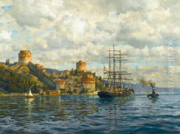 View Of The Bosphorus With Rumelihisari Oil Painting by Michael Zeno Diemer