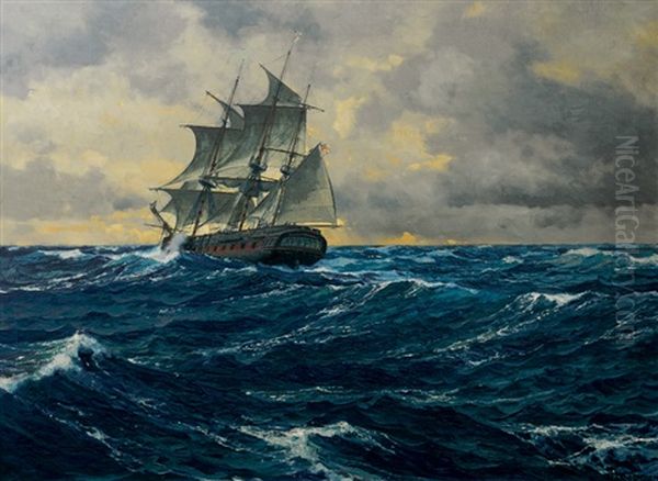 English Frigate Oil Painting by Michael Zeno Diemer