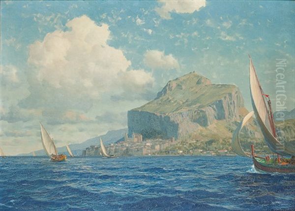 Fischerboote Vor Cefalu Oil Painting by Michael Zeno Diemer