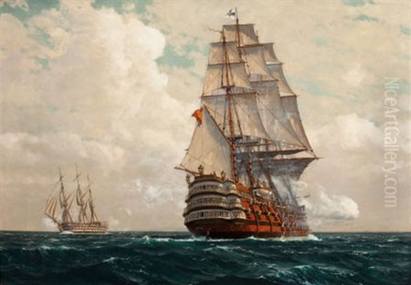 Ship At Sea Oil Painting by Michael Zeno Diemer