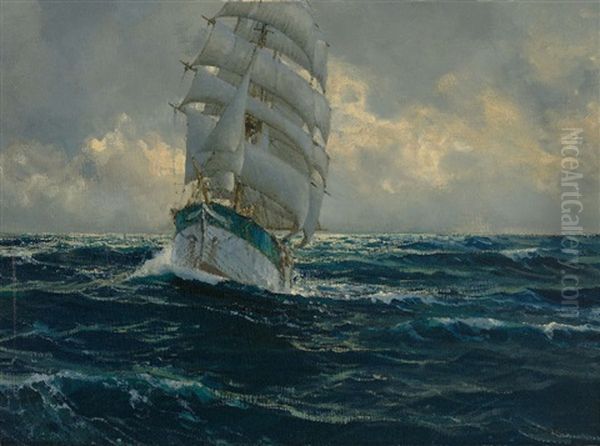 Marine Mit Grosem Segelschiff Oil Painting by Michael Zeno Diemer