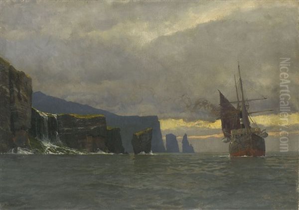 Dampfschiff Vor Der Kuste Der Faroer-inseln Oil Painting by Michael Zeno Diemer