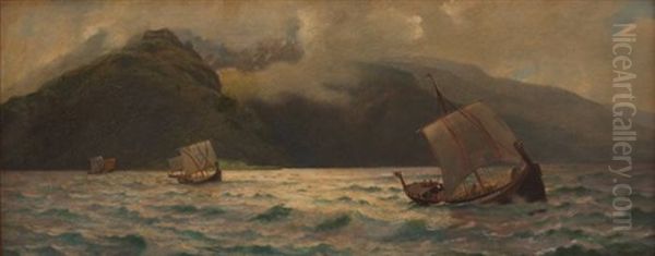 Segelschiffe Vor Kuste Oil Painting by Michael Zeno Diemer