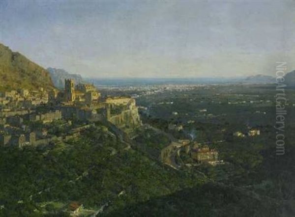 Blick Uber Monreale Auf Die Bucht Von Palermo Oil Painting by Michael Zeno Diemer