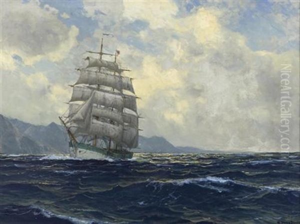 Grosses Segelschiff Vor Der Kuste Oil Painting by Michael Zeno Diemer