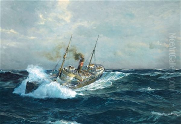 Dampfer Auf Hoher See Oil Painting by Michael Zeno Diemer