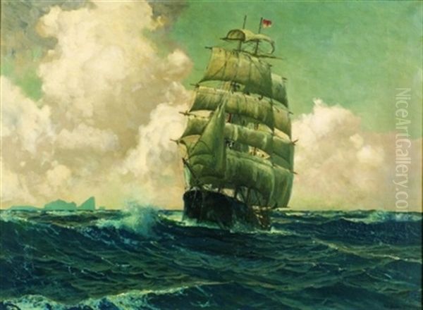 Ship Under Full Sail Oil Painting by Michael Zeno Diemer