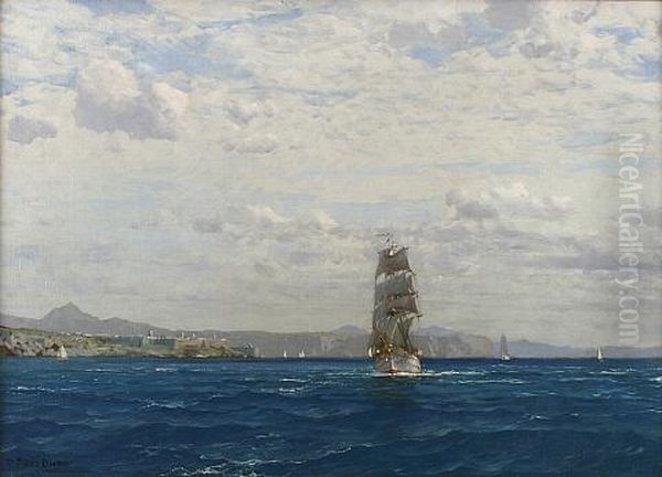 Sailing Off The Kilitbahir Fortress In The Dardenelles, Turkey Oil Painting by Michael Zeno Diemer