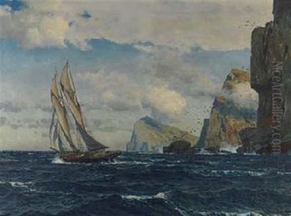 Schoner Auf Sturmischer Fahrt Vor Dem Nordende Der Faroer Inseln Oil Painting by Michael Zeno Diemer