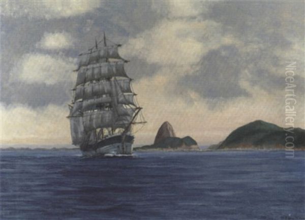 A Clipper Off Rio De Janeiro Oil Painting by Michael Zeno Diemer