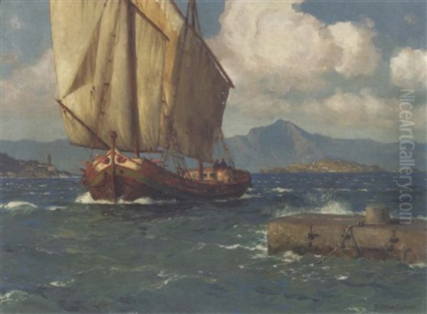 Albanian Boat Oil Painting by Michael Zeno Diemer