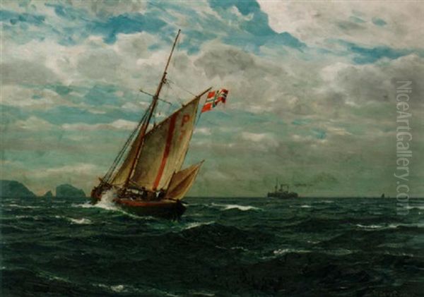 A Norwegian Lobster Boat Oil Painting by Michael Zeno Diemer