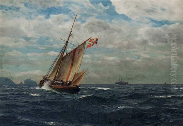 A Norwegian Lobster Boat Oil Painting by Michael Zeno Diemer