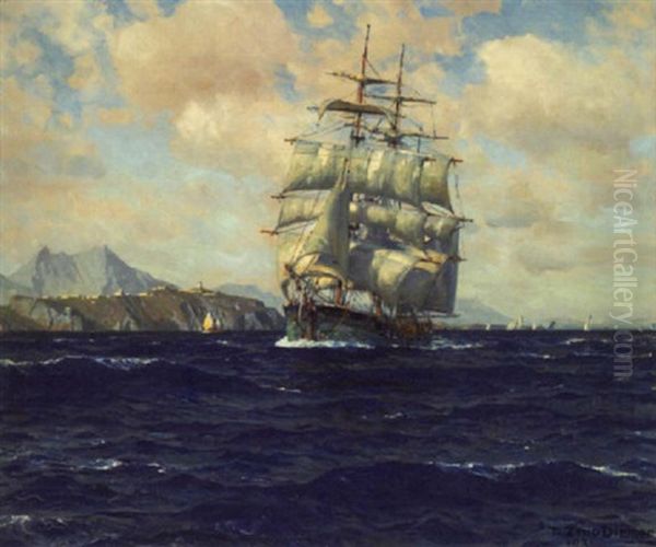 Bark Und Andere Segelschiffe Vor Felsenkuste Im Mittelmeer Oil Painting by Michael Zeno Diemer